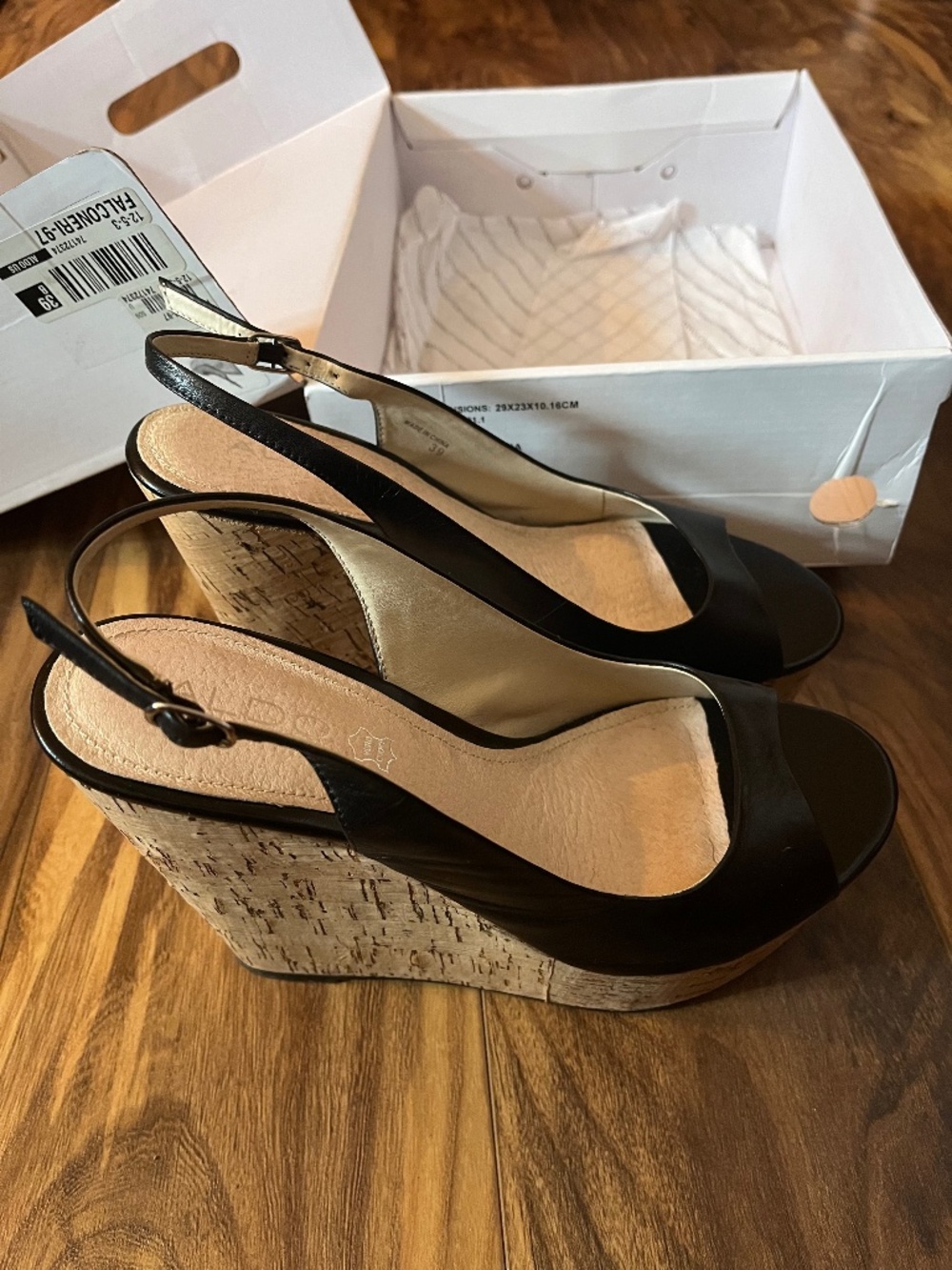 ALDO Falconeri-97 Black Cork Wedge Slingback Sandals Size 39